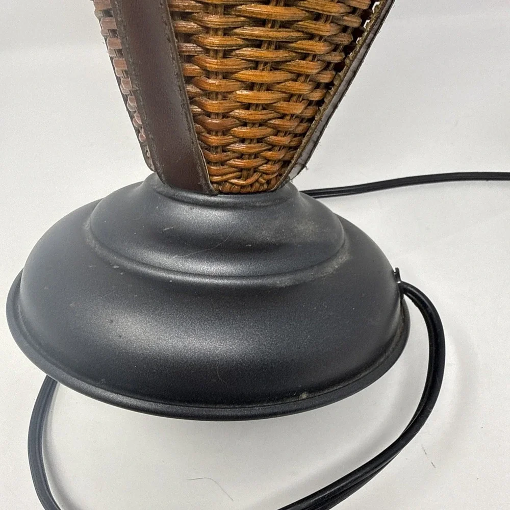 Vintage Rattan Wicker Bamboo Table Lamp Light Cottage core Teaky Boho Brown